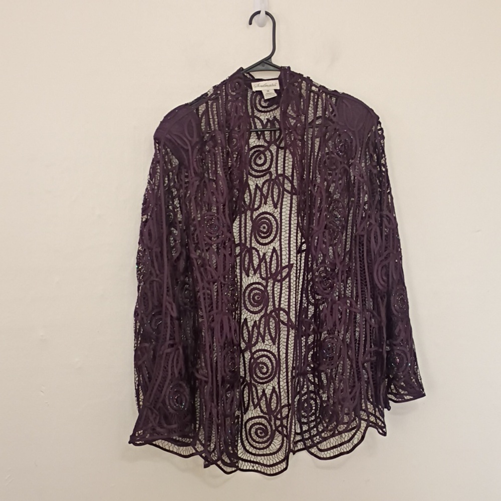 SOULMATES Vintage 2 PC Purple 100% Silk Soutache Beaded Formal Gown w Jacket 2x - Picture 4 of 16